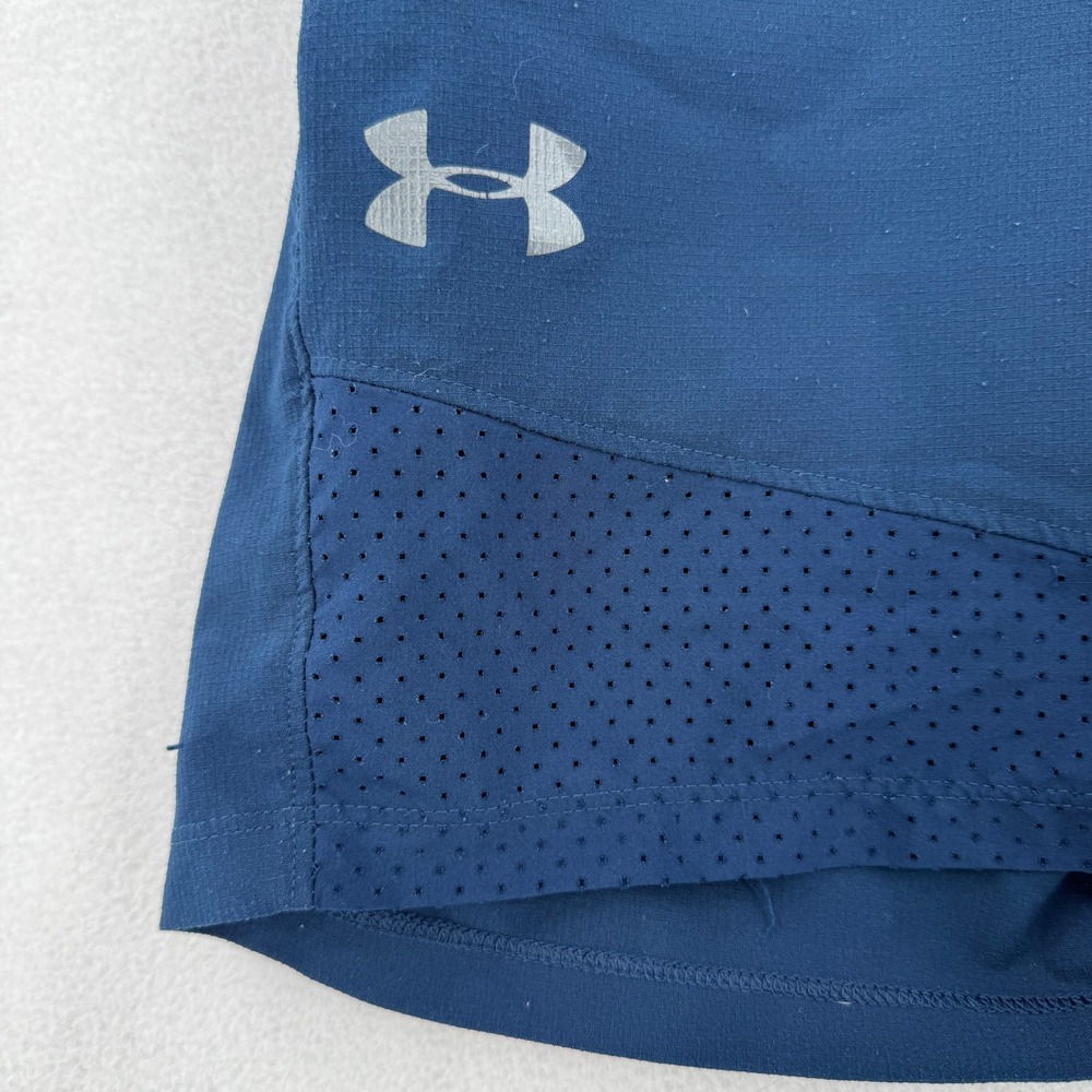 Under Armour HeatGear Fitted Training Shorts Mens M Navy Blue Mesh Athletic - Picture 3 of 7